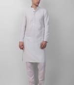 White cotton fabric smart sequins work festive wear indian traditional look men's kurta