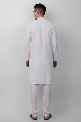 White cotton fabric smart sequins work festive wear indian traditional look men's kurta 2