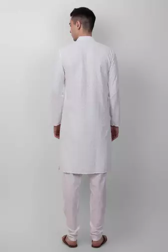 White cotton fabric smart sequins work festive wear indian traditional look men's kurta