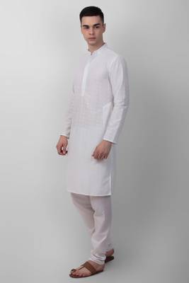White cotton fabric smart sequins work festive wear indian traditional look men's kurta 3