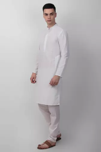 White cotton fabric smart sequins work festive wear indian traditional look men's kurta