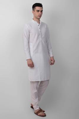 White cotton fabric smart sequins work festive wear indian traditional look men's kurta 4