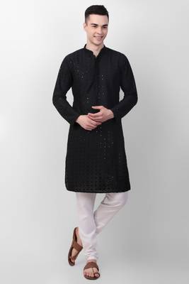 Black cotton fabric smart sequins work festive wear indian traditional look men's kurta 1