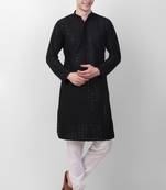 Black cotton fabric smart sequins work festive wear indian traditional look men's kurta