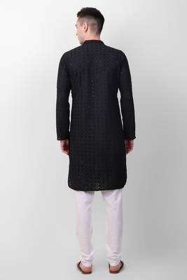 Black cotton fabric smart sequins work festive wear indian traditional look men's kurta 2