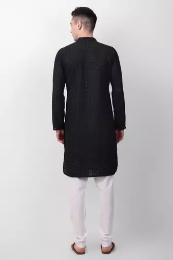 Black cotton fabric smart sequins work festive wear indian traditional look men's kurta