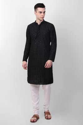 Black cotton fabric smart sequins work festive wear indian traditional look men's kurta 3