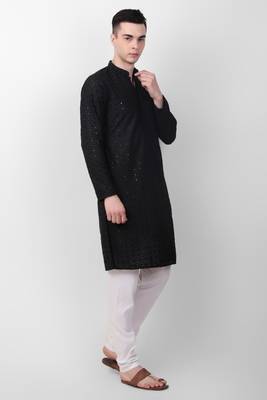 Black cotton fabric smart sequins work festive wear indian traditional look men's kurta 4