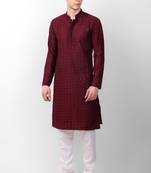 Maroon cotton fabric smart sequins work festive wear indian traditional look men's kurta