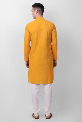 Yellow cotton fabric smart sequins work festive wear indian traditional look men's kurta 2