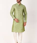 pista colour mirror work art silk kurta pajama set