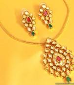 Ruby & Emerald Gold Kundan Meenakari Pendant Set