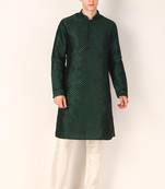 Graceful green colour khadi silk kurta pajama with designer sequins embroidery work for men's festive looks
