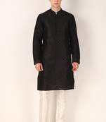 Graceful black colour khadi silk kurta pajama with designer sequins embroidery work for men's festive looks