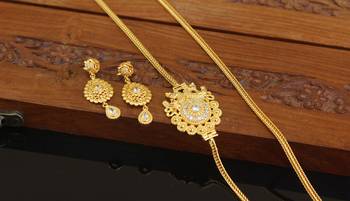 Designer gold plated cz moppu chain set 4