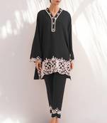 Smart and trendy black colour chanderi fabric top botom set with classy resham embroidery work formal dress