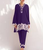 Smart and trendy lavender colour chanderi fabric top botom set with classy resham embroidery work formal dress
