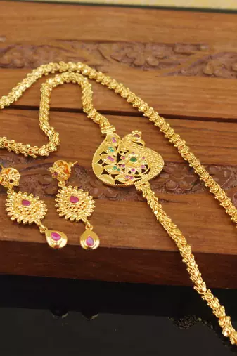 Designer gold plated cz moppu chain set