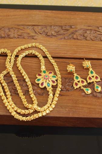 Designer gold plated cz moppu chain set