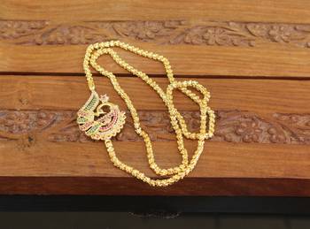 Designer gold plated cz peacock moppu chain set 1