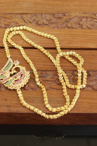 Designer gold plated cz peacock moppu chain set