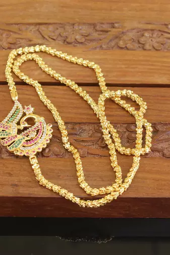 Designer gold plated cz peacock moppu chain set
