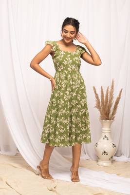 Mahendi colour beautiful designer printed and smart looks girlish kurti 1
