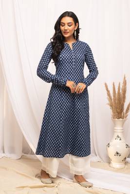 Blue colour beautiful abstract printed graceful long kurti for festive looks 1