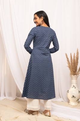 Blue colour beautiful abstract printed graceful long kurti for festive looks 2