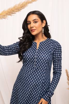 Blue colour beautiful abstract printed graceful long kurti for festive looks 3