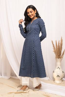 Blue colour beautiful abstract printed graceful long kurti for festive looks 4