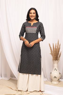 Black colour beautiful abstract printed graceful long kurti for festive looks 1
