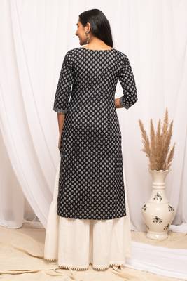 Black colour beautiful abstract printed graceful long kurti for festive looks 2
