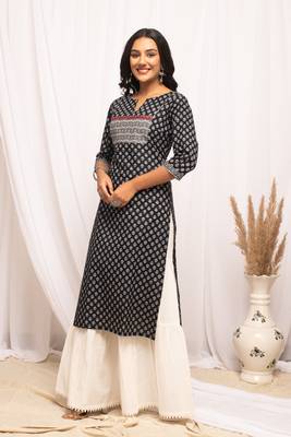 Black colour beautiful abstract printed graceful long kurti for festive looks 4