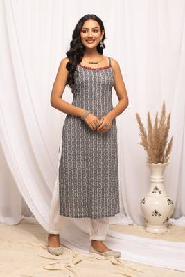 Grey colour beautiful abstract printed graceful long kurti for festive looks 1