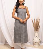 Grey colour beautiful abstract printed graceful long kurti for festive looks