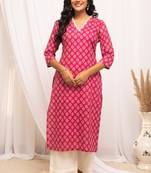 Pink colour beautiful abstract printed graceful long kurti for festive looks
