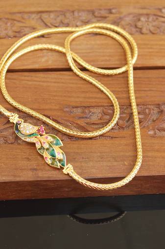 Designer gold plated peacock moppu chain