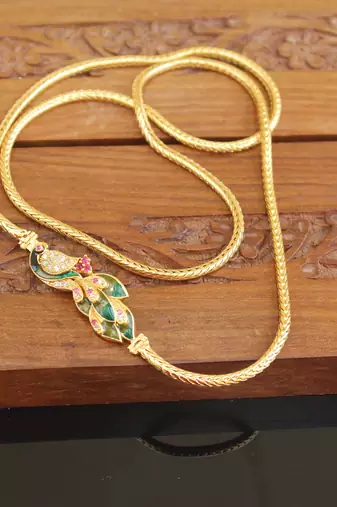 Designer gold plated peacock moppu chain