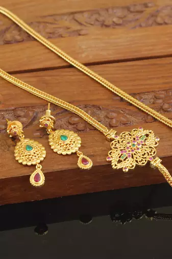 Designer gold plated cz moppu chain set