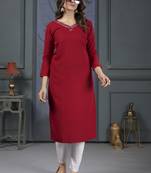 Maroon colour hand work with pocket kurti on cotton fabric for formal looks