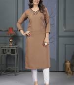 Beige colour hand work with pocket kurti on cotton fabric for formal looks