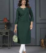 Green colour hand work with pocket kurti on cotton fabric for formal looks
