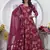 Burgundy colour printed with hand work chanderi fabric partywear festive long kurti with dupatta