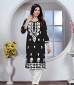 Girlish black colour chikankari embroidery work rayon fabric kurta set for decent formal casual looks