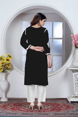 Girlish black colour chikankari embroidery work rayon fabric kurta set for decent formal casual looks 2