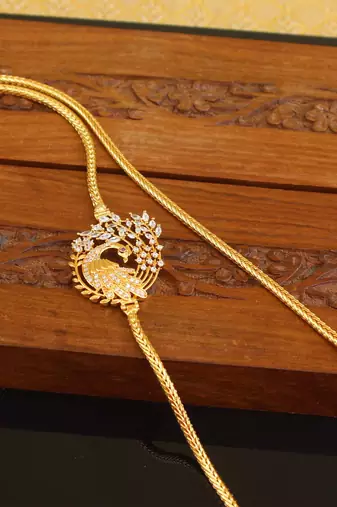 Designer gold plated cz peacock moppu chain