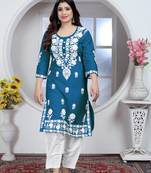 Girlish morpich colour chikankari embroidery work rayon fabric kurta set for decent formal casual looks