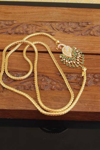 Designer gold plated cz peacock moppu chain
