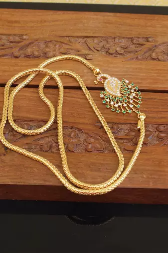 Designer gold plated cz peacock moppu chain
